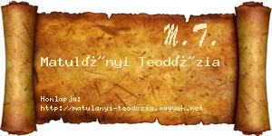 Matulányi Teodózia névjegykártya
